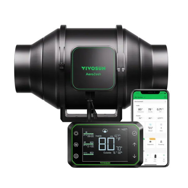 VIVOSUN AEROZESH S4 INLINE FAN 4" COMES WITH E42A TEMP AND HUMIDITY WIFI CONTROLLER