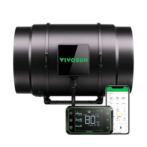 VIVOSUN AEROZESH S8 INLINE FAN 8" COMES WITH E42A TEMP AND HUMIDITY WIFI CONTROLLER